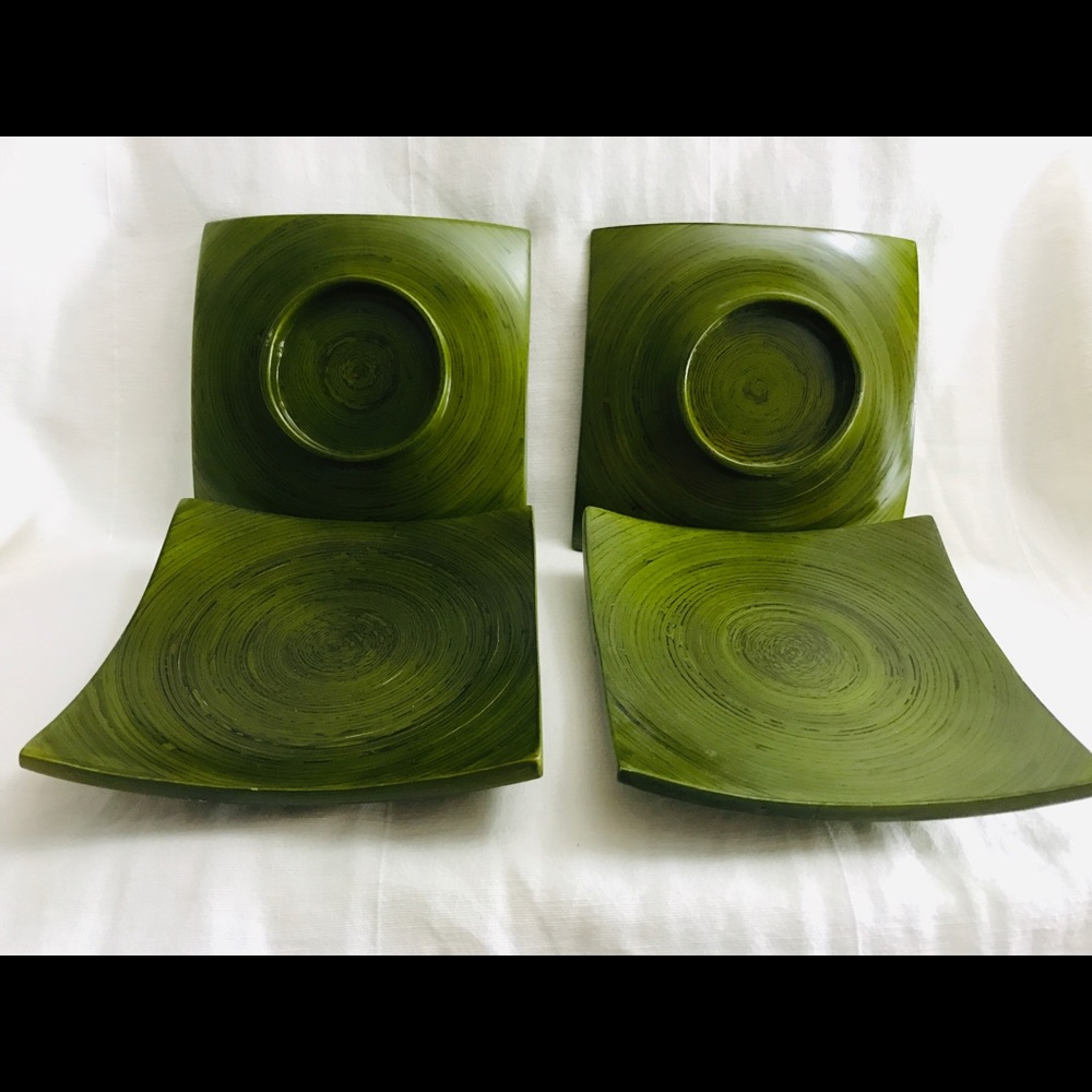 Green Bamboo Square Plate Tray SET